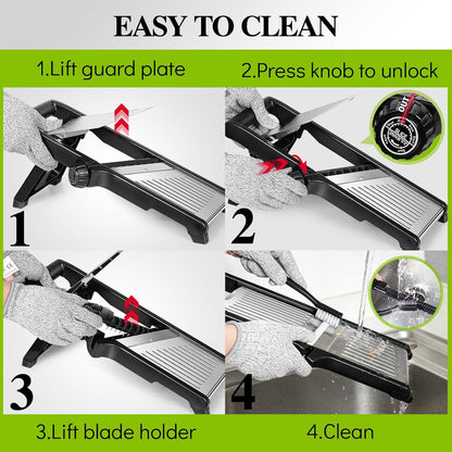 MASTERTOP Mandoline Slicer for Kitchen Adjustable Stainless Steel Food Slicer Vegetable Chopper Onion Waffle French Fry Cutter Potato Chip Julienne Slicer with Safety Gloves