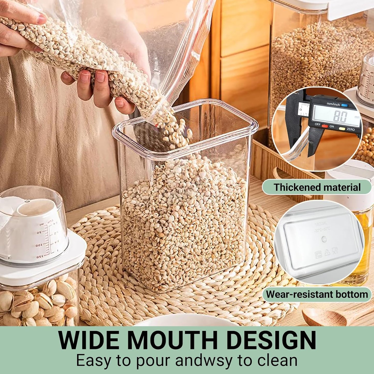 Cereal Storage Containers Sets,BPA Free with Pouring Spout Handle Airtight Food Storage Dispenser with lids For Rice Flour Pasta Grain, Pet Food Storage Container (37.2 oz + 77.7 oz (2 of Each))