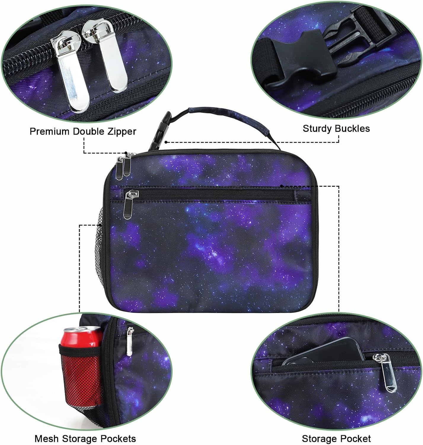 Kids Lunch Box for Boys Girls Lunch Bag Insulated Durable Lunchbox Children Lunch Tote Bag for School Black