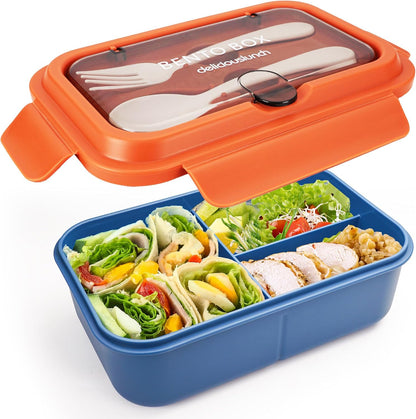 Fanhaw 40 Oz/5 Cup Bento Box for Kids, Men and Women, Lunch Box with 3 Compartments, Utensil, Microwave & Dishwasher Safe (Green)