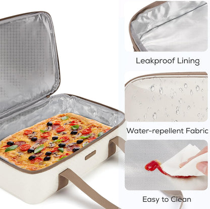 TOURIT Double Decker Insulated Casserole Carrier for Hot or Cold Food Expandable Thermal Food Carrier for Picnic Cookouts Potluck Parties Fits 9" x 13" Baking Dish