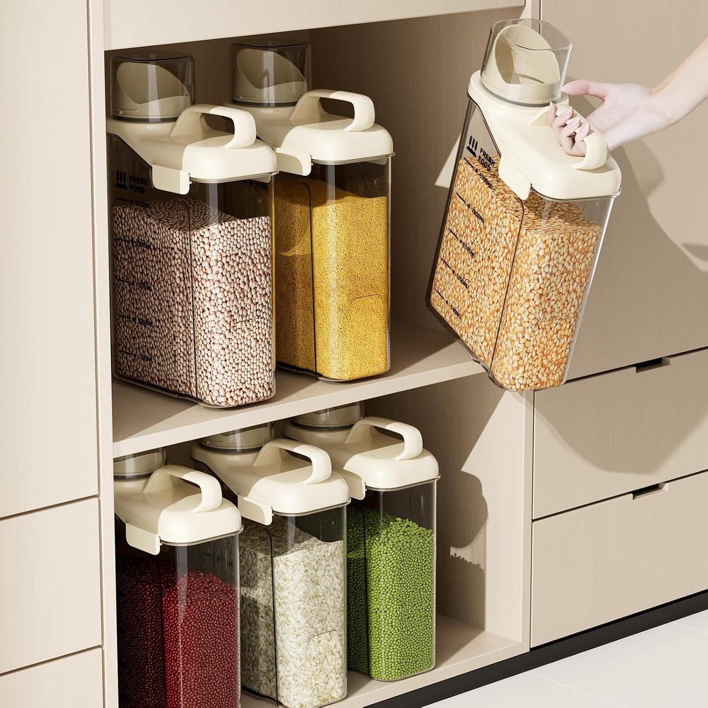 Rice Containers 5.5lbs and Cereal Storage Dispenser-Airtight Food Storage Organizers BPA free Plastic Kitchen Storage Containers food-grade PET material Suitable for rice, cereal, flour,etc(White)