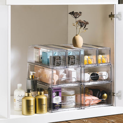 Sorbus Medium Clear Storage Drawers (6 Pack) – Stackable Organizer Drawers for Fridge, Pantry, Kitchen – Pull-Out Storage Bins with Handles, Slide Out Acrylic Drawers