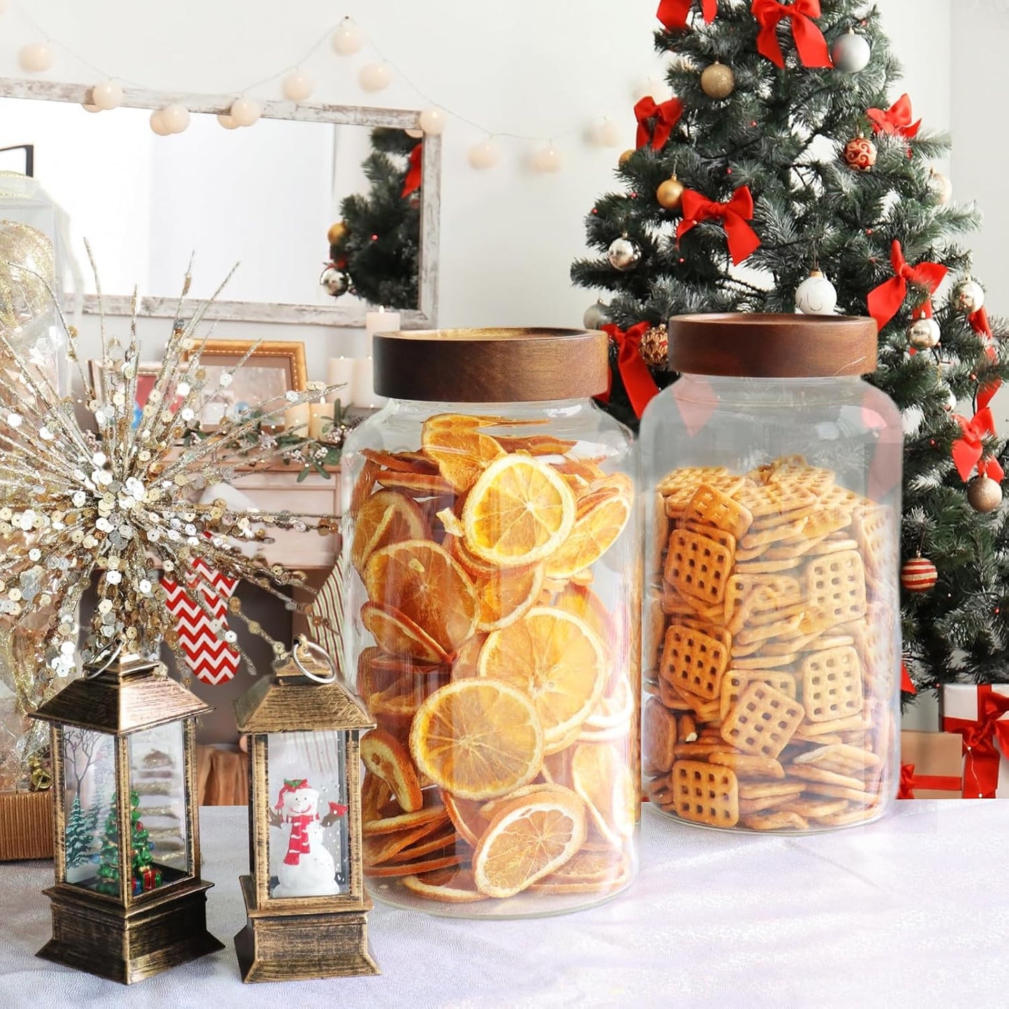 6 pc Glass Spice jars Glass Jars with Screw Lid 5 oz Acacia Wood Glass Herb Sugar Coffee Bean Ground Container Food Storage Canister for Candy Pantry Tea Seasoning Meal Prep Snack (6*150ml(5oz))