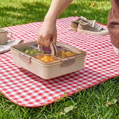 Snackle Box Container, 4 PCS Stainless Steel Divided Serving Snack Tray,Serving Tray with Lid and Handle, Portable Snack Tray for Beach, Road Trip, Picnic, Boat Days, Ball Games