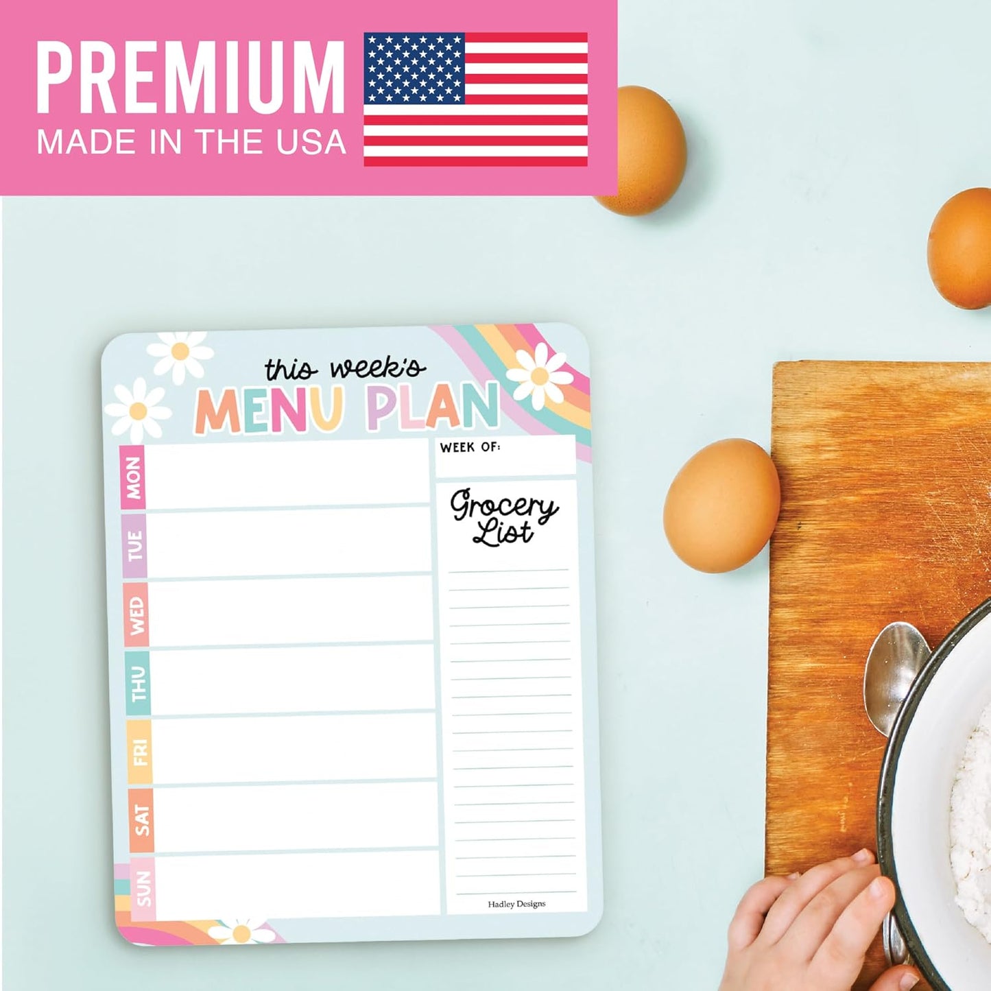 Hadley Designs Weekly Meal Planner for Fridge - Dinner Menu Board for Kitchen, Greenery Weekly Menu Board Dry Erase, Dry Erase Meal Planner for Fridge