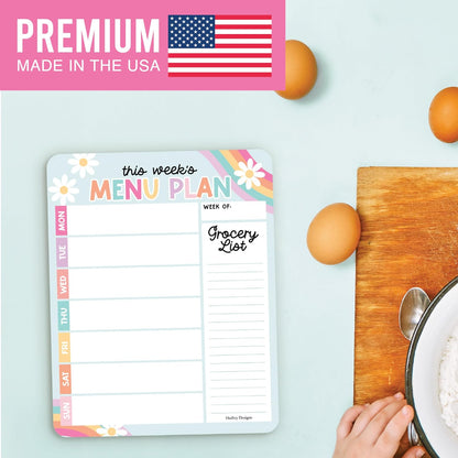 Hadley Designs Weekly Meal Planner for Fridge - Dinner Menu Board for Kitchen, Greenery Weekly Menu Board Dry Erase, Dry Erase Meal Planner for Fridge