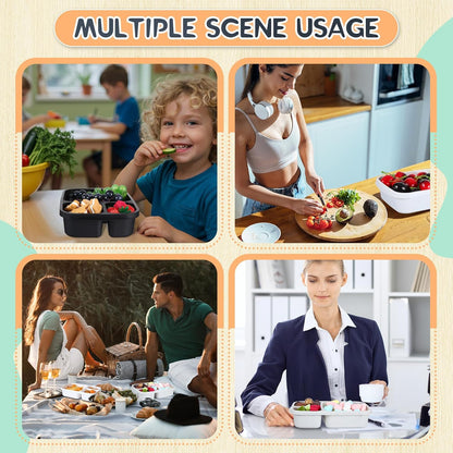 Honeydak 5 Pack Snack Containers 3 Compartment Bento Snack Boxes Divided Meal Prep Containers with Lids Reusable Adults Lunch Food Storage Box for School Work Travel(Elderberry)