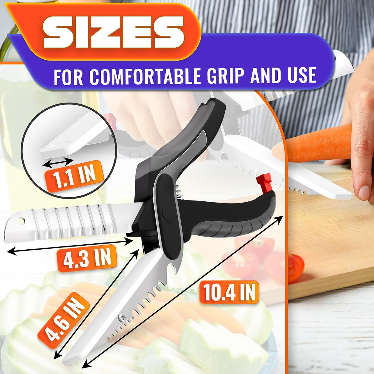 2 in 1 Kitchen Scissors for Food with Knife Sharpener (Grey)
