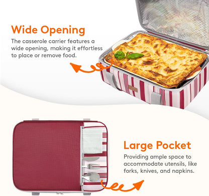 Lifewit Insulated Double Decker Casserole Carrier for Hot or Cold Food, Casserole Dish Carrying Case, Lasagna Holder for Potluck Parties, Picnic and Cookouts, Fits 9"x13" Baking Dish, Grey