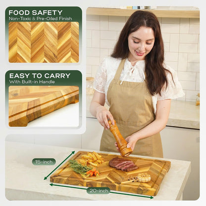 Solid Acacia Wood 20"x15" Large Cutting Board Butcher Block