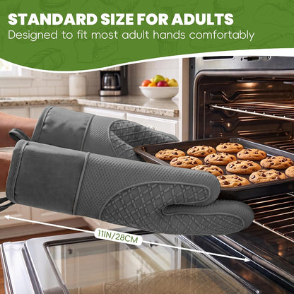 Silicone Oven Mitts,Heat Resistant, Oven Gloves with Soft Lining,Universal Fit Heat Resistant Kitchen Gloves for Baking, BBQ, Cooking and Grilling (Khaki)