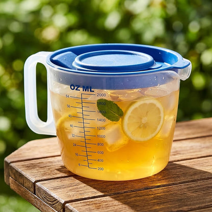 8 Cup Measuring Cup with Splash Guard Lid, BPA-Free Plastic Mixing Bowl for Baking, Pancakes & Meal Prep, Clear Accurate Measurement Marks