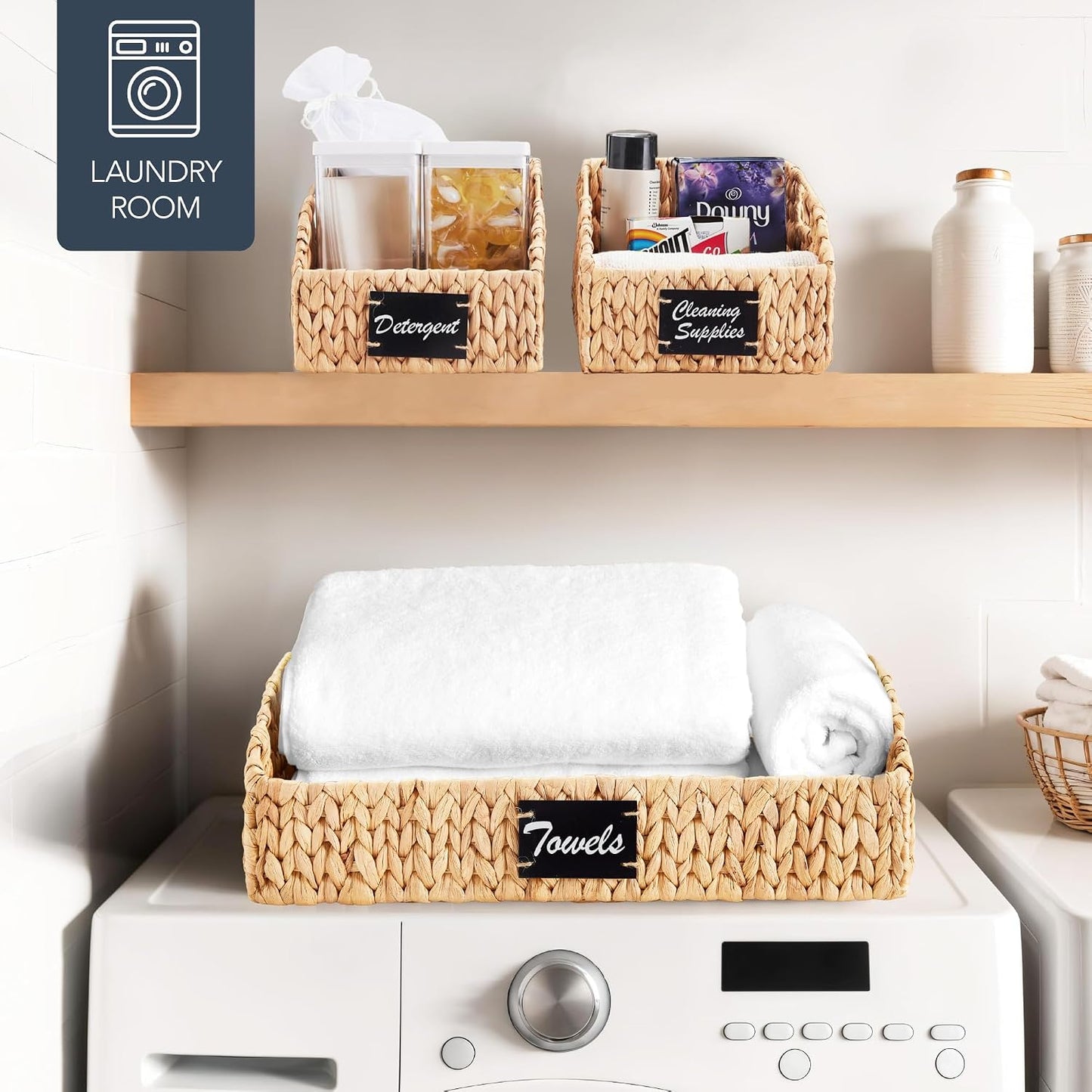 Best Choice Products Water Hyacinth Pantry Storage Baskets, Wicker Baskets w/Built-in Handles, Handwoven Shelf Baskets for Organizing, Pantry Organizers and Storage, 3-Pack - Chestnut