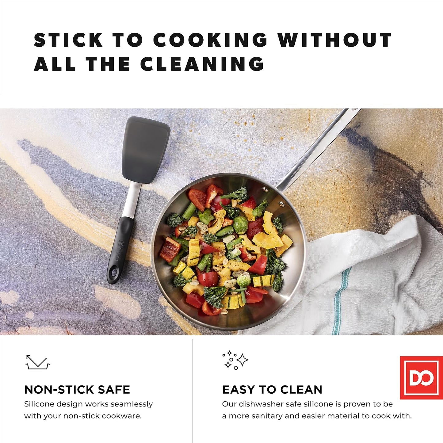 DI ORO - Chef Series FLEX Silicone Spatula 600ºF Heat-Resistant Flexible Silicone Rubber Turner Spatulas (3-Piece Set)