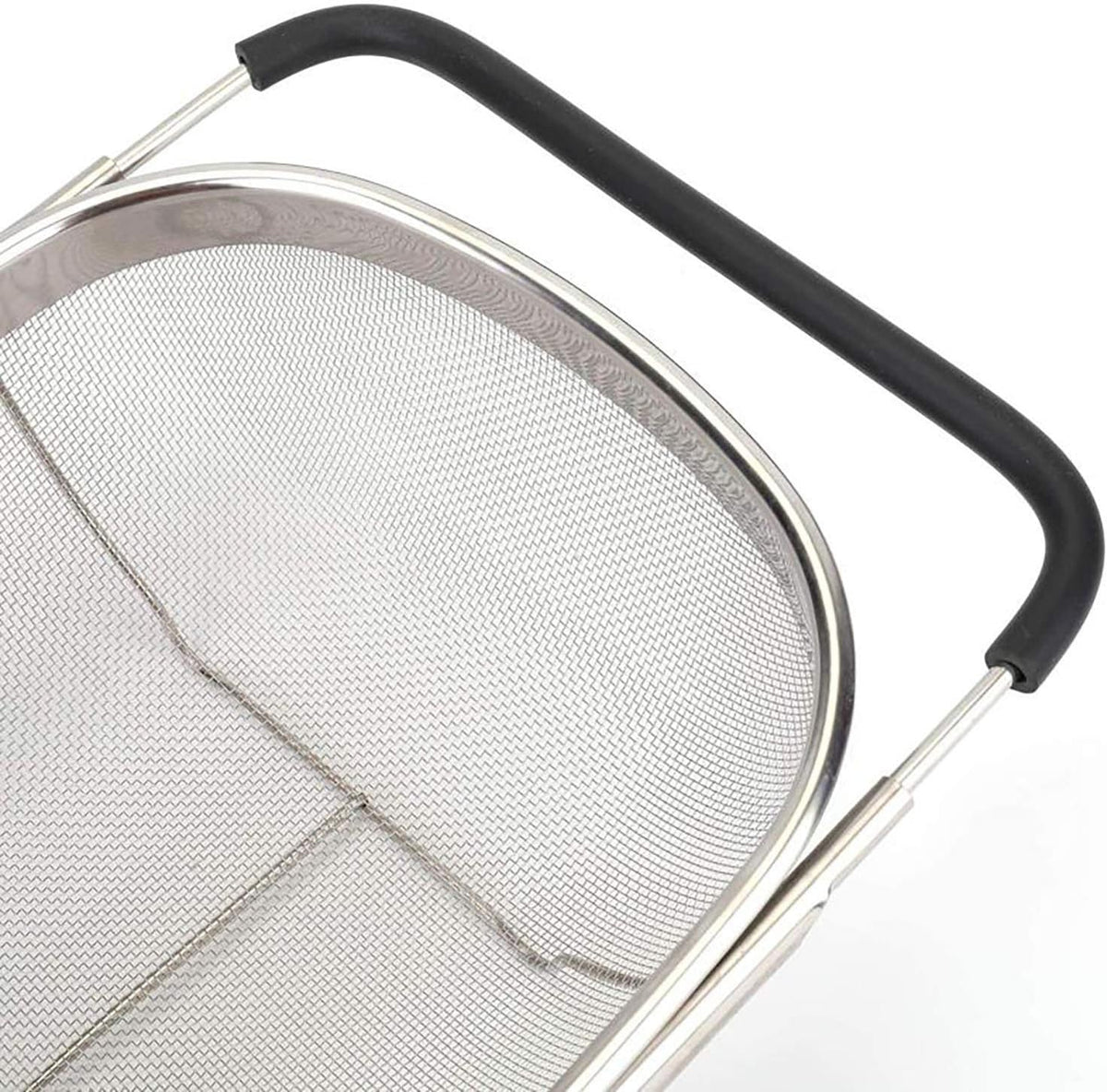 Over The Sink Stainless Steel Oval Colander with Expandable Rubber Grip Handles Strainers, Fine Mesh Strainer Basket Kitchen 6 Quarts Colander for Strain, Drain, Rinse Fruits, Vegetables