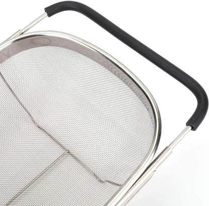 Over The Sink Stainless Steel Oval Colander with Expandable Rubber Grip Handles Strainers, Fine Mesh Strainer Basket Kitchen 6 Quarts Colander for Strain, Drain, Rinse Fruits, Vegetables
