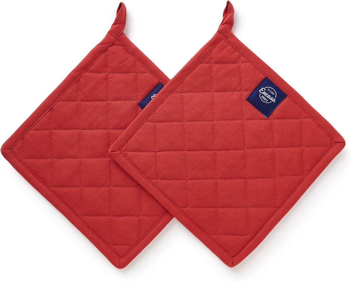 Encasa XO Pot Holders, Quilted Kitchen Hot Pads 8"x8" Black