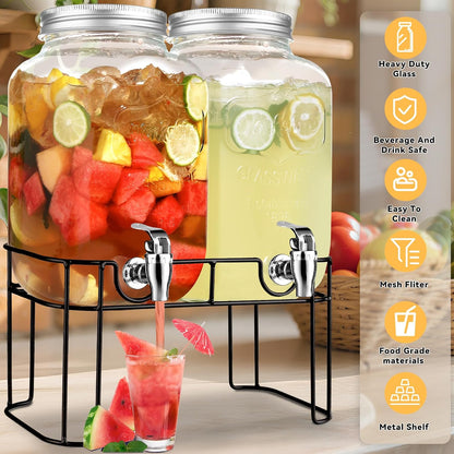 1 Gallon Glass Drink Dispensers For Parties，Lemonade Beverage Dispenser With Stand And Spigot For BBQ, Picnic, Party,Laundry Detergent Dispenser