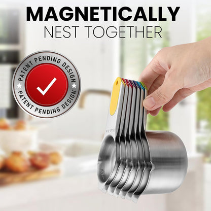 Spring Chef Stainless Steel Measuring Cups Set of 7 with Pour Spout - Nesting Kitchen Tools with Easy Read Markings to Measure Dry or Liquid Ingredients - Metal Measuring Cups for Baking & Cooking