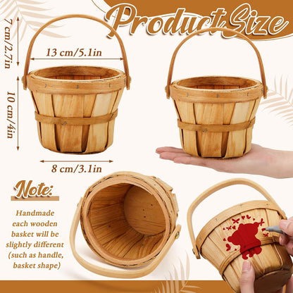 Marsui 15 Pcs Small Wooden Berry Baskets – 4 x 5.1 Inch Handcrafted Beach Baskets with Reinforced Handles, for Fruit, Market, Crafts, Gifts, Garden Picking & Decor (Brown)
