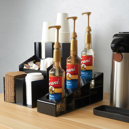 Winco Syrup/Condiment Bottle Organizer, 3-Compartments, 3.5"Dia, Plastic, Black