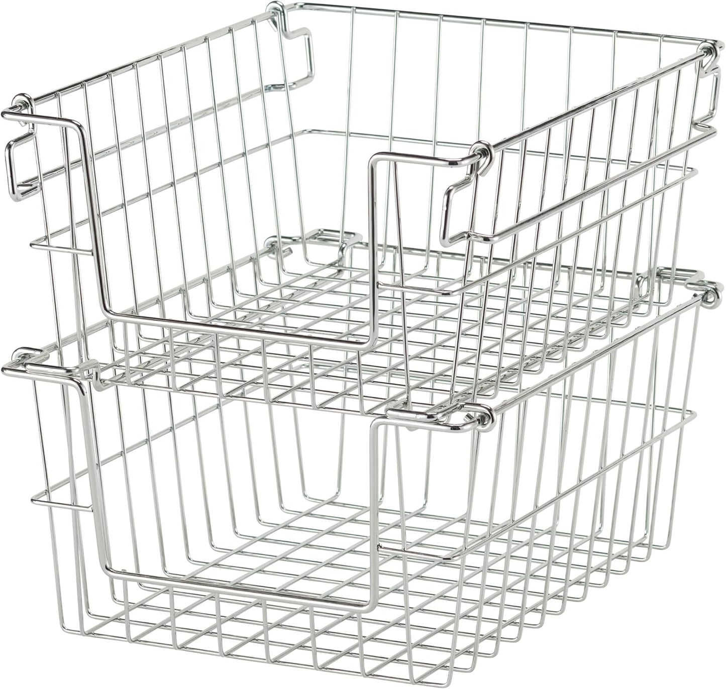 TRINITY 2-Pack Stackable Metal Wire Storage Baskets With Handles, EcoStorage Chrome, 11 Inches