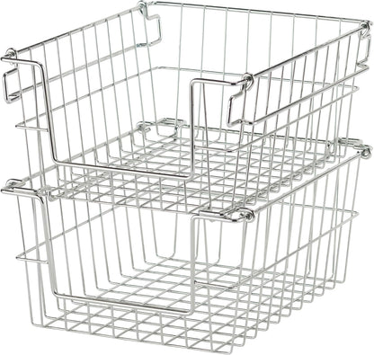 TRINITY 2-Pack Stackable Metal Wire Storage Baskets With Handles, EcoStorage Chrome, 11 Inches