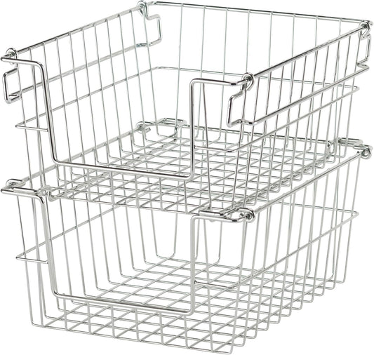 TRINITY 2-Pack Stackable Metal Wire Storage Baskets With Handles, EcoStorage Chrome, 11 Inches