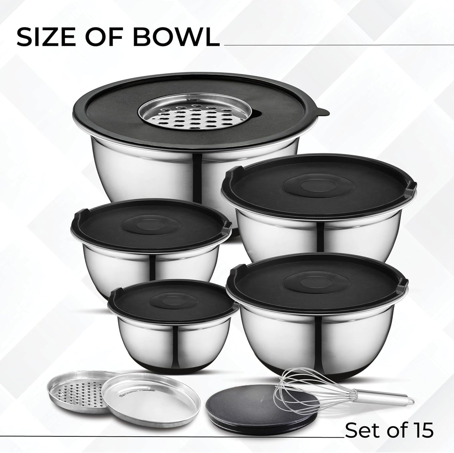 AVADOR Set of 6 Premium Stainless Steel Mixing Bowls Set, Easy To Clean, Space Saving Nestable Design, Great for Cooking, Baking, Prepping (0.75qt, 1.5qt, 3qt, 4qt, 5qt, 8qt)