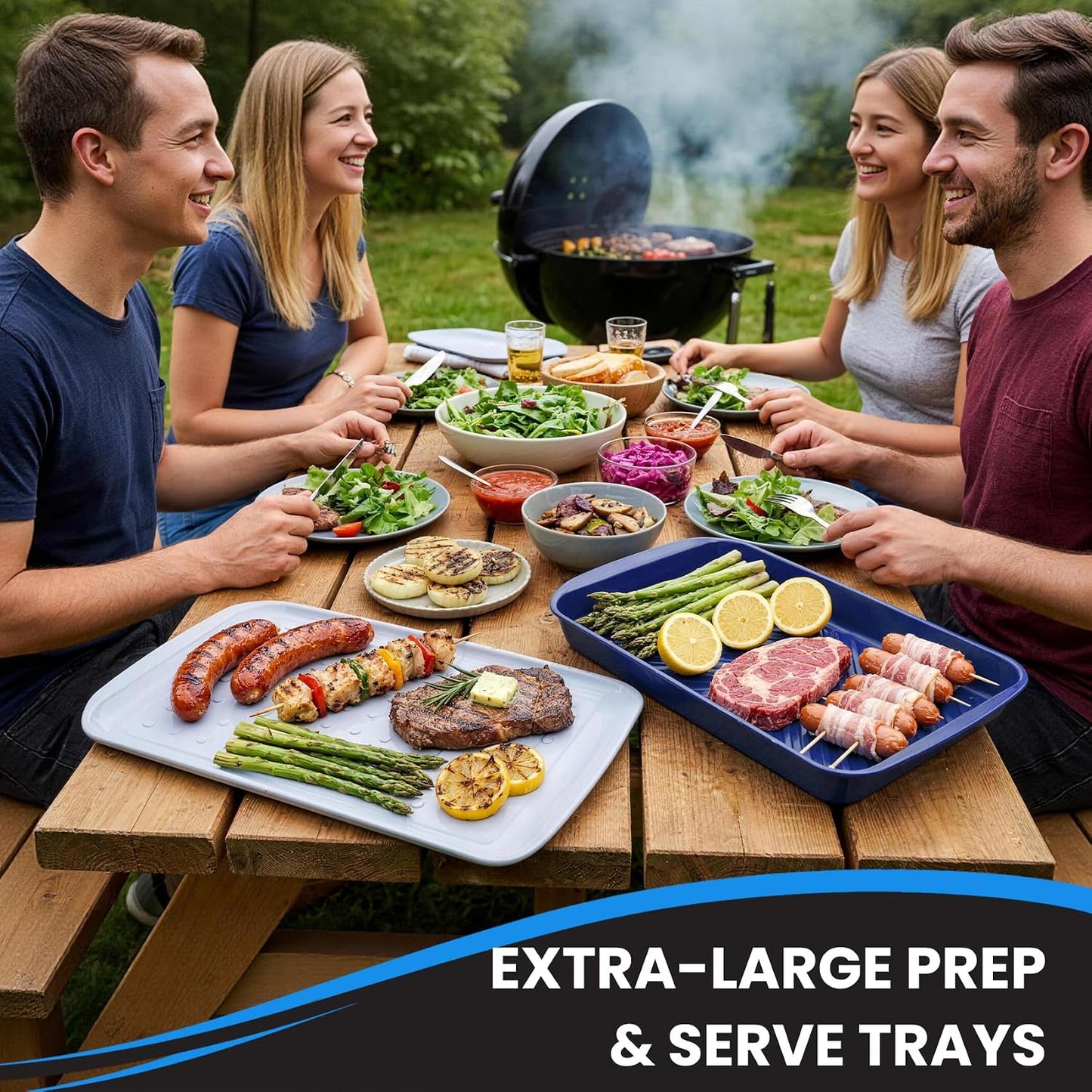 Grill Prep Trays Set of 2, Large Melamine Grilling Prep and Serve Trays with Deep Raised Edges for BBQ Meat Prep, Marinating & Serving, BPA Free