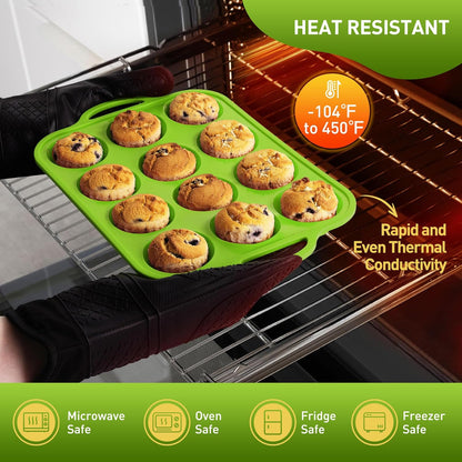 2 Packs 12 Cups Silicone Muffin Pan for Baking with Metal Reinforced Frame Regular Size Cupcake Pan Tray Egg Bites Silicone Cookie Molds Muffin Tin Tart Pans Sheet Set for Oven Dishwasher Safe