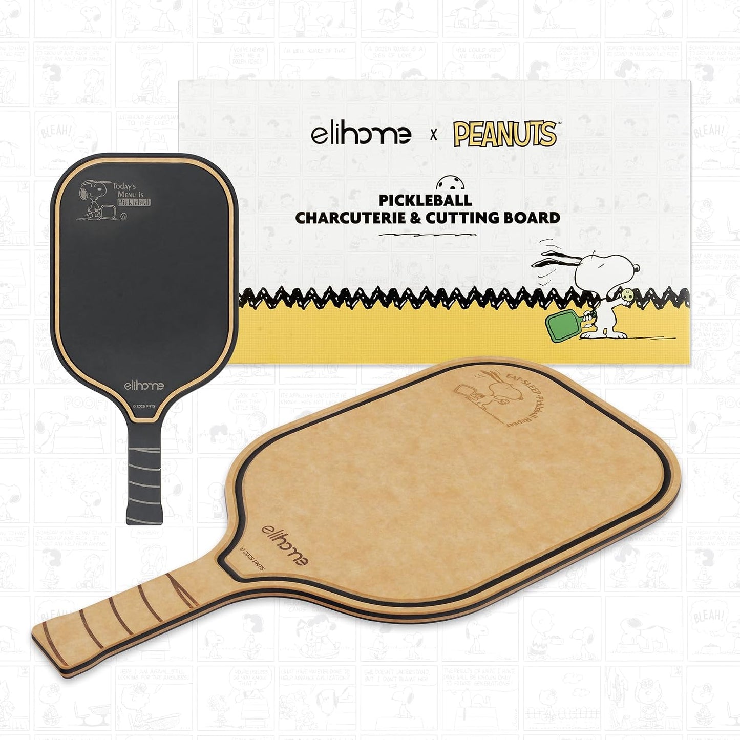 Elihome X Peanuts Kitchen Cutting Board Set, Non Slip Feet, Double Sided Color Coded with Food Icon, Natural Wood Fiber, Dishwasher Safe, Eco-Friendly, Juice Grooves,Non Porous, BPA Free, 2 Pack