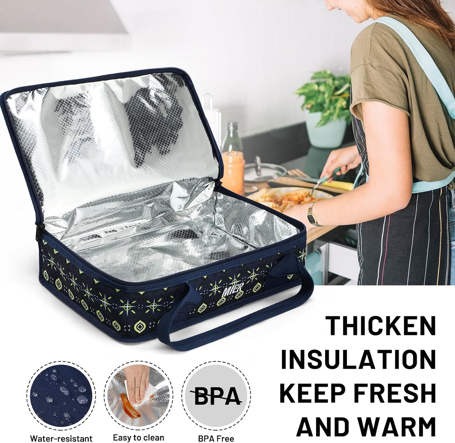 MIER Insulated Casserole Carrier for Hot or Cold Food Thermal Food Carrier Bag for Lasagna Potluck Parties Picnic Cookouts, Fits 9"x13" Baking Dish/Foil Pan, Red