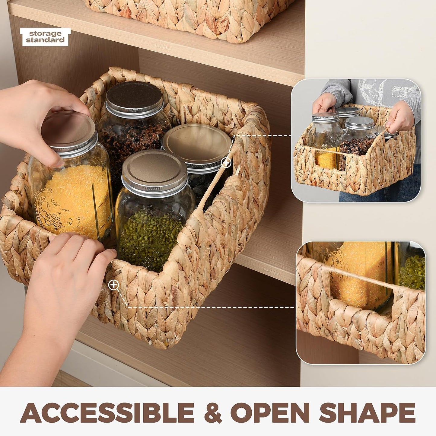 2-Pack Wicker Basket Set - Water Hyacinth Pantry Organizers and Storage w/Handles, For Home, Bedroom, Kitchen, & More - 100% Earth Friendly Woven Rattan, Simple Open Shape Decorative Baskets