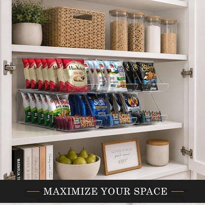 Sorbus Stackable Snack Organizer Bins Open Front – Clear Pantry Storage Bins for Chips, Snacks & Food Pouches – Kitchen Pantry Organizer (4 Pack) | Open Front, Clear, For Chips, Snacks & Food Pouches, Pantry Storage