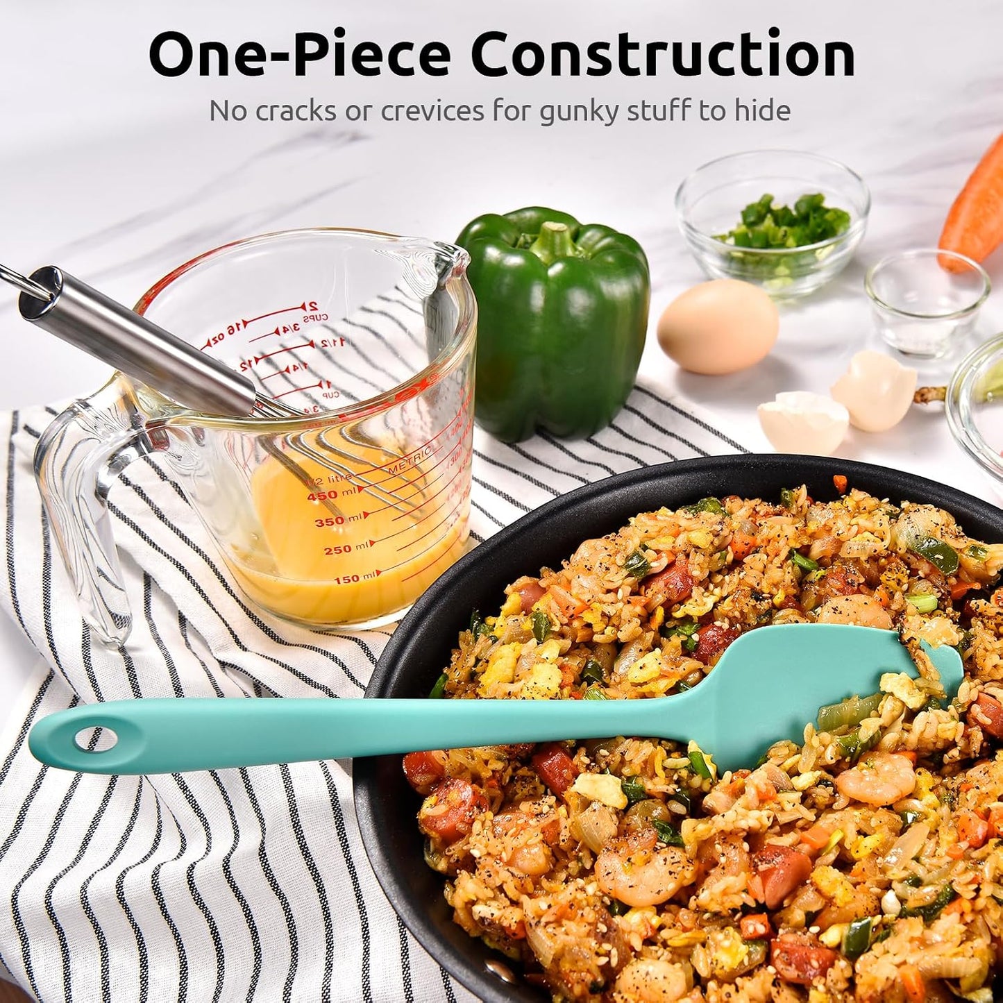 Heat Resistant Silicone Spatula Set: U-Taste 600ºF High Temp Seamless Food Grade Utensil, Flexible Rubber Silicon Kitchen Cooking Mixing Baking Scraper for Nonstick Cookware Set of 4 (Aqua Sky)