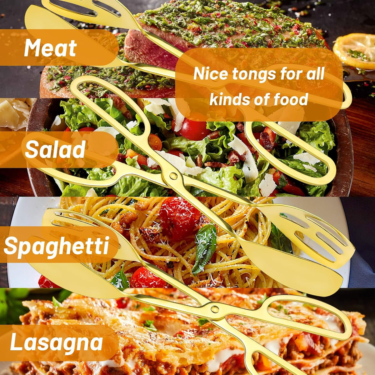 3 Pieces Buffet Serving Tongs, Salad Tongs for Kitchen Serving, Stainless Steel Food Scissor Tongs, Thickening Food Serving Tongs for Home Party Bread Cake Bake Steak Barbecue Buffet Catering (Silver)