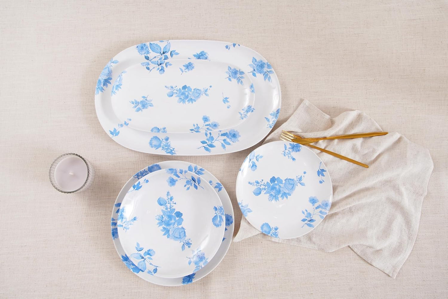 Cottage Blue 12.9'' x 6.9'' Serving Platter, Durable, Shatter-Resistant, and Dishwasher Safe Melamine Platter for Appetizers, Main Courses, Desserts, or Cheeses - White
