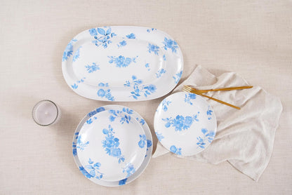 Cottage Blue 12.9'' x 6.9'' Serving Platter, Durable, Shatter-Resistant, and Dishwasher Safe Melamine Platter for Appetizers, Main Courses, Desserts, or Cheeses - White