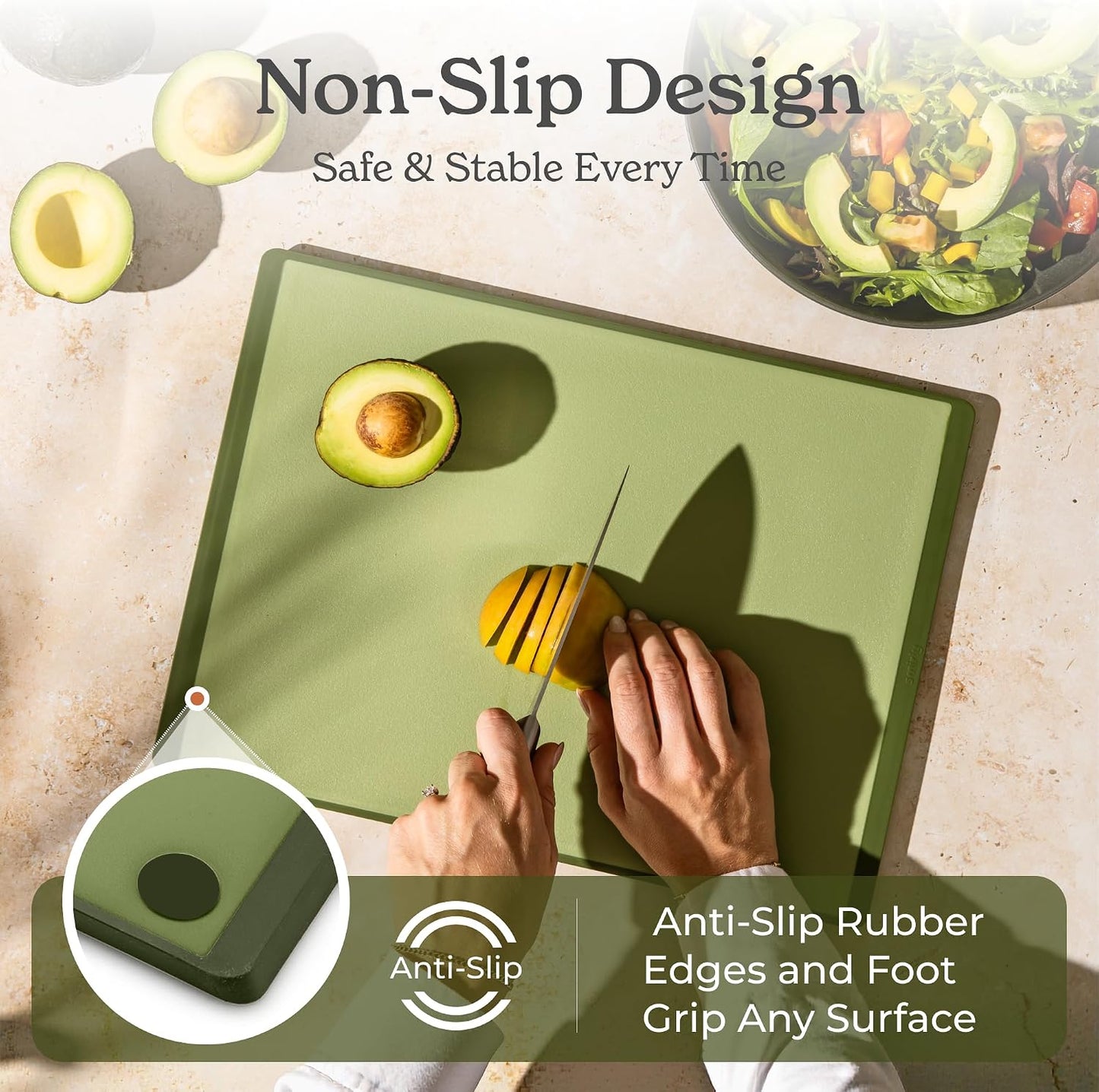 SMIRLY Plastic Cutting Board Set with Holder 3 Pieces, Non-Slip Dishwasher Safe Chopping Boards for Kitchen (Cream White)