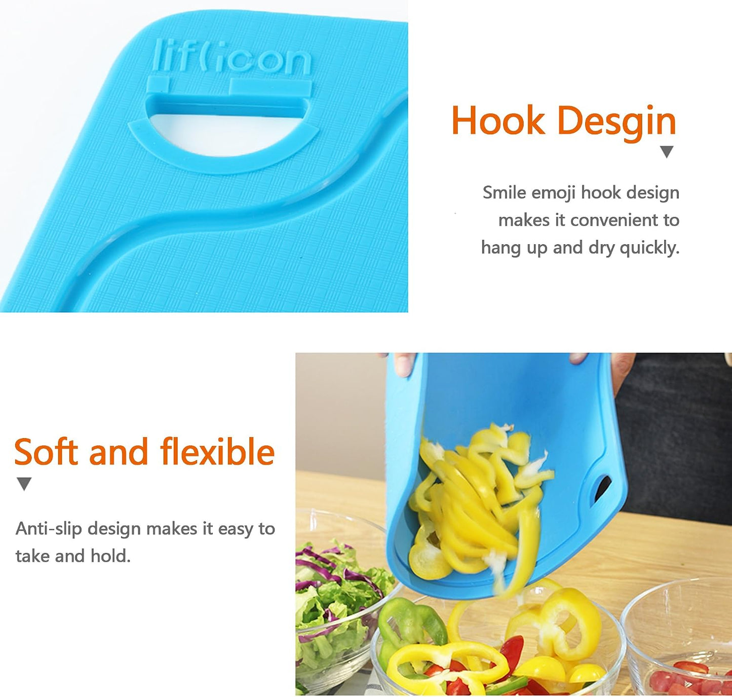 Liflicon Thick Cutting Boards for Kitchen Silicone Chopping Board Set of 2 Mid 12.6'' x 9.1”,Mini 9.1”x7.1” Non-slip Deep Drip Juice Groove Easy Grip Handle,Dishwasher Safe-Red
