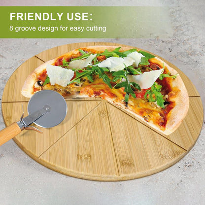 16inch Pizza Cutting Board Round Large Bamboo Wooden Prep Platter Tray