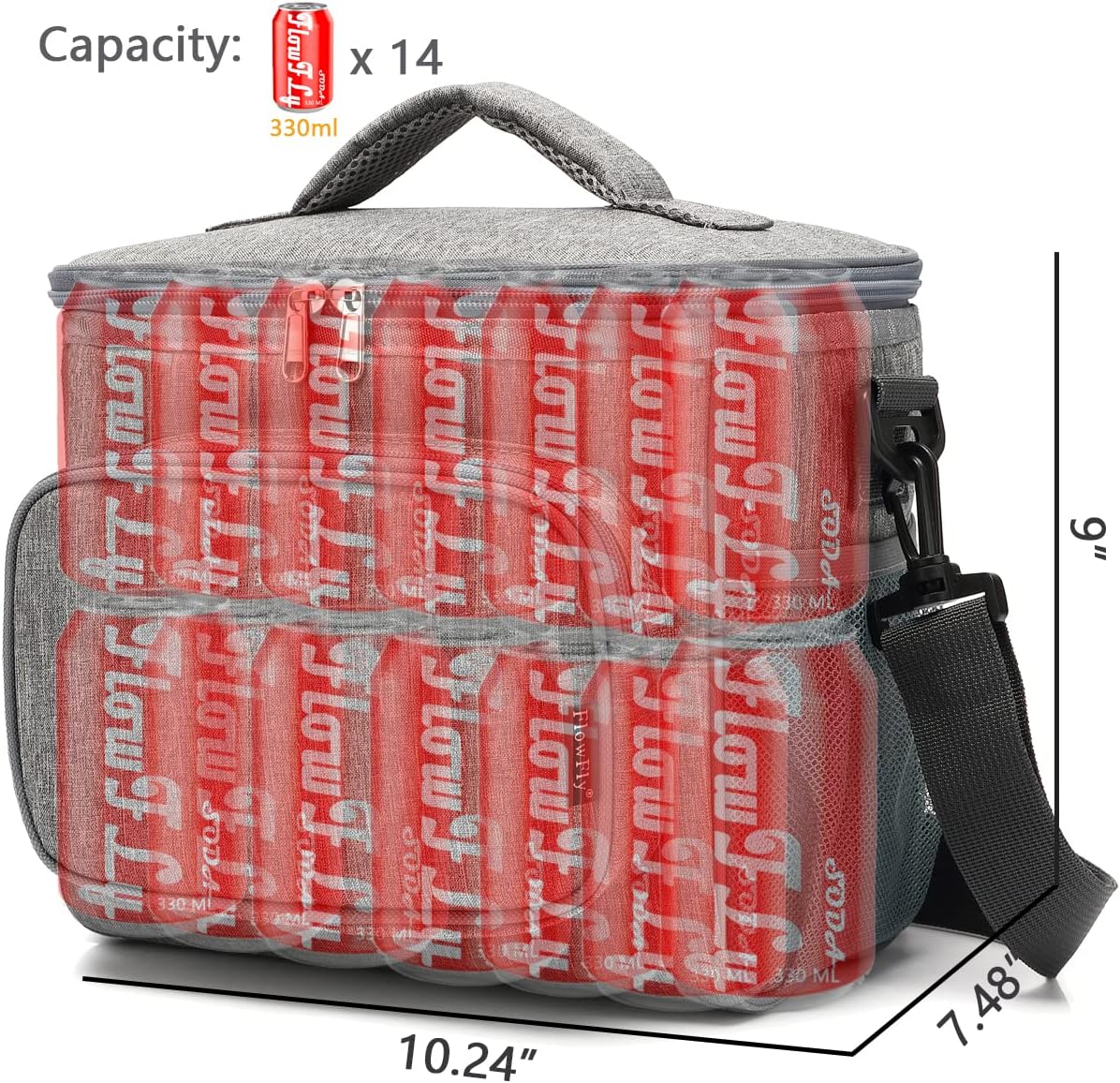 FlowFly Insulated Reusable Lunch Bag Adult Large Lunch Box for Women and Men with Adjustable Shoulder Strap,Front Zipper Pocket and Dual Large Mesh Side Pockets,Cherry - Colors A