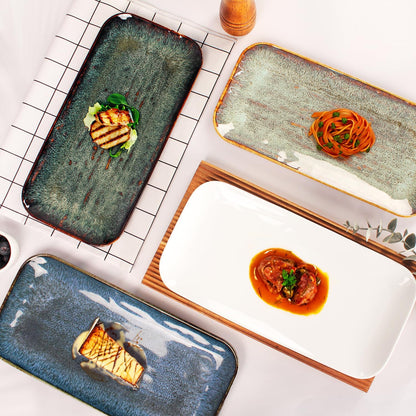 Porcelain Plate Set Large Serving Tray Set of 4, Reusable Serving Platters for Party Food, Cookie, Appetizer, Charcuterie, Snack, Dessert Display,Stackable Kitchen Dish 14.4 INCH
