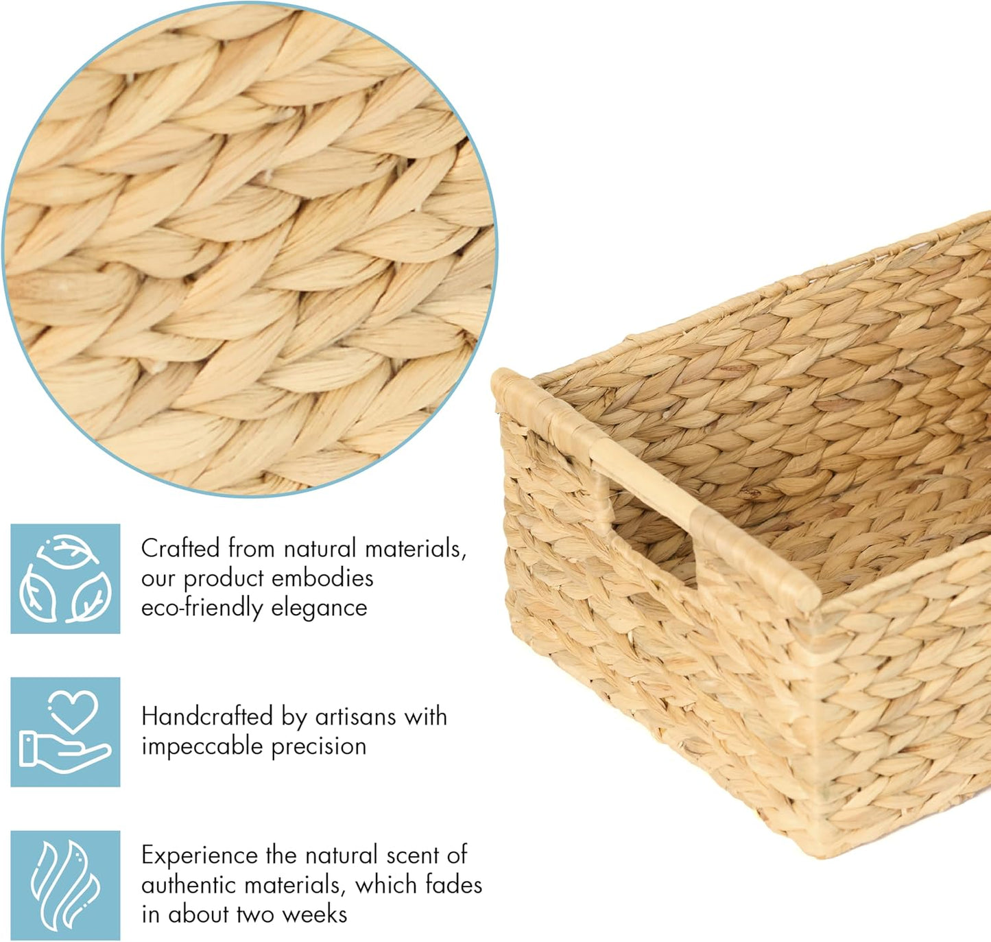 VATIMA Water Hyacinth Storage Baskets with Large Open-Front for Kitchen, Decorative for Living Room, 13.4” x 9.5” x 5.5”, 2 Pack