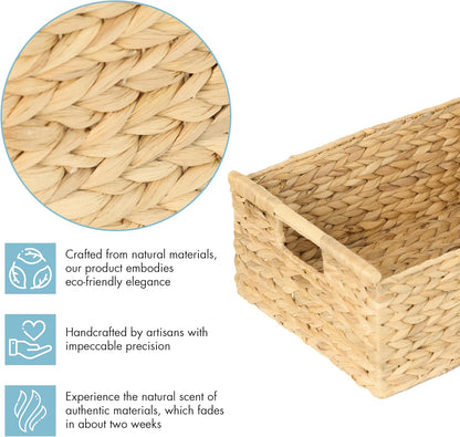VATIMA Water Hyacinth Storage Baskets with Large Open-Front for Kitchen, Decorative for Living Room, 13.4” x 9.5” x 5.5”, 2 Pack