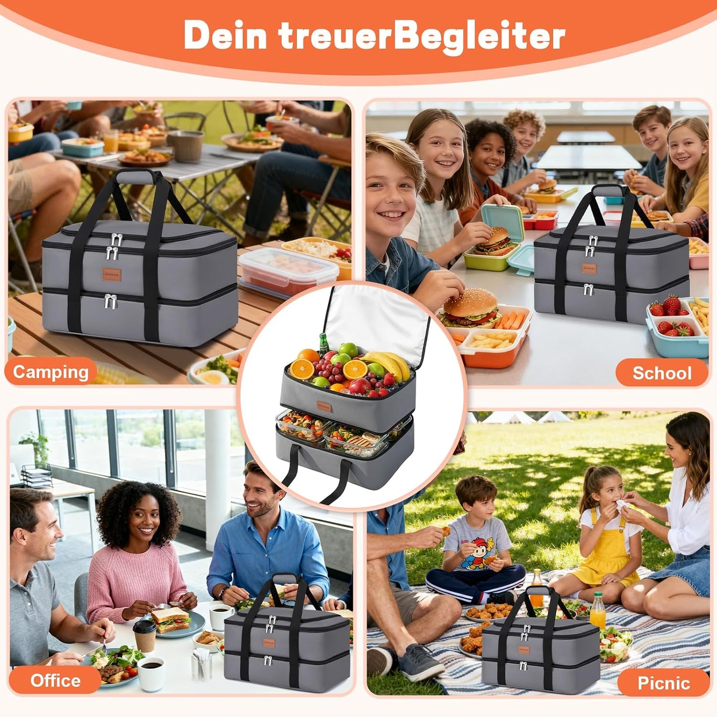 Insulated Casserole Carrier, Double Decker Food Carriers for Hot or Cold Food, Portable Leakproof Thermal Bag for Travel/Potluck Parties/Picnic/Cookouts (Red)