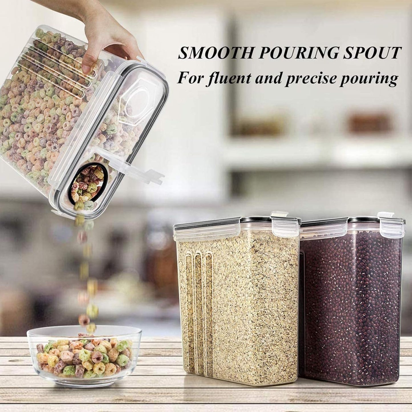 Wildone Cereal & Dry Food Storage Containers, Airtight Cereal Storage Containers Set of 8 [2.5L / 85.4oz] for Sugar, Flour, Snack, Baking Supplies, Leak-proof with Black Locking Lids