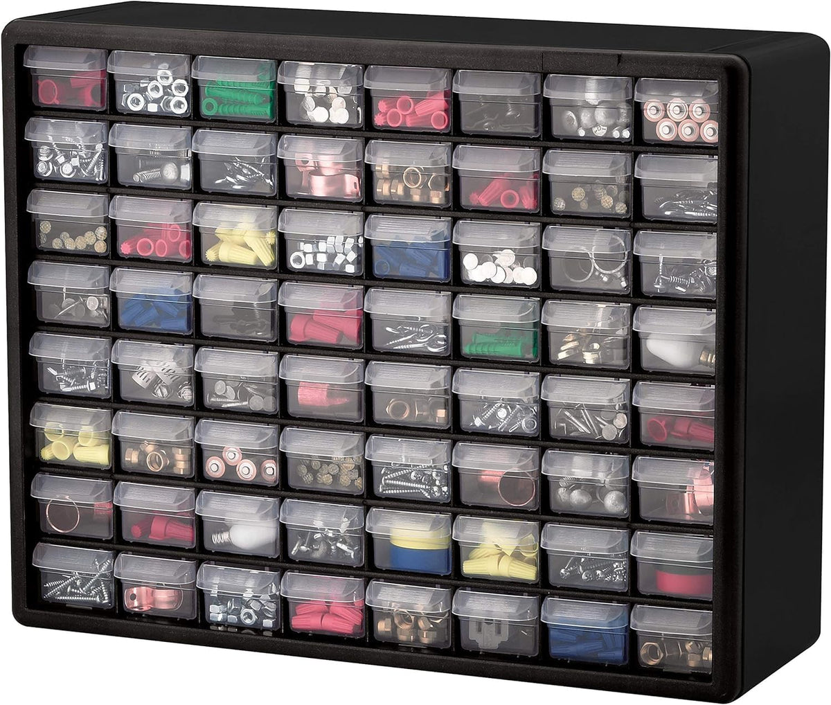 Akro-Mils 44-Drawer Plastic Drawer Storage Cabinet for Garage Organization, Bead Organizer, Building Bricks Storage, Teacher Toolbox, Makeup Organizer, 20" W x 6" D x 16" H, 10144 Black